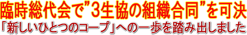 臨時総代会で３生協の組織合同を可決－「新しいひとつのコープ」への一歩を踏み出しました