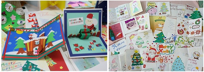 心のこもった手作りのクリスマスカードがたくさん。