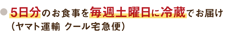 5日分のお食事を毎週土曜日に冷蔵でお届け（ヤマト運輸 クール宅急便）