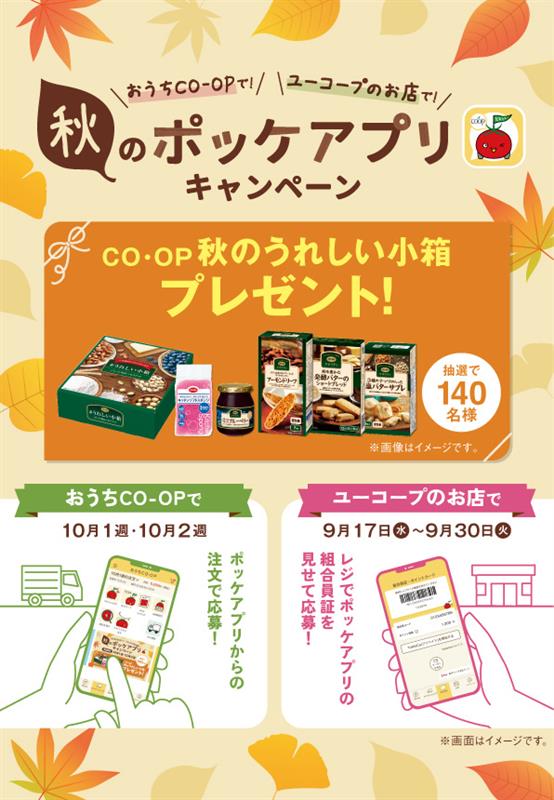 秋のうれしい小箱を抽選で140名にプレゼント【開催期間】おうちCO-OP：2025年10月1週・2週／ユーコープのお店：9/17（水）～9/30（火）