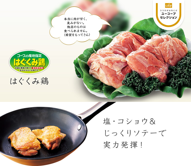 塩・コショウ＆じっくりソテーで実力発揮！ コープの産地指定 はぐくみ鶏 本当に肉が甘く、臭みがない。他店のものは食べられません。（希望をもってさん）